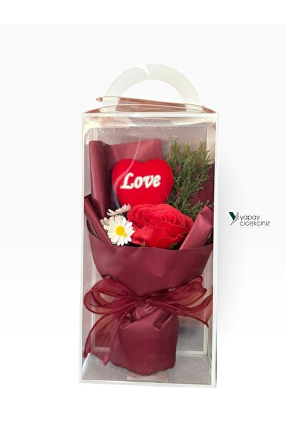YAPAY ÇİÇEKÇİNİZ Buchet de trandafiri artificiali de 22 CM, în cutie transpar...
