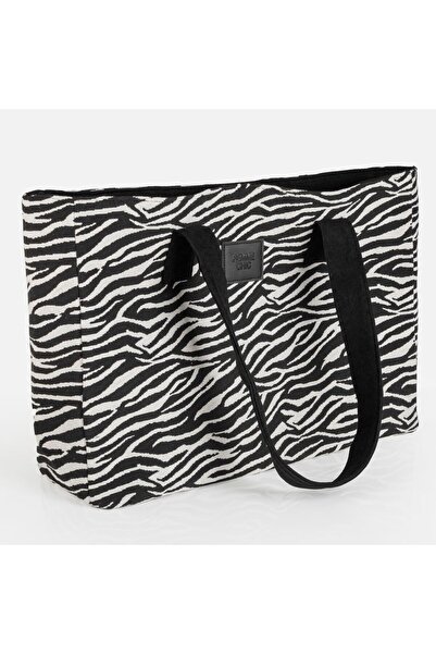 OEM Geanta de Plaja Neagra cu Model Zebra 58x35x14cm