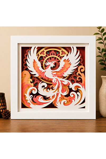 ROKH 🦅 Anka Kuşu 3D Katmanlı Tablo 25x25 cm | Lazer Kesim MDF Duvar Dekoru |...