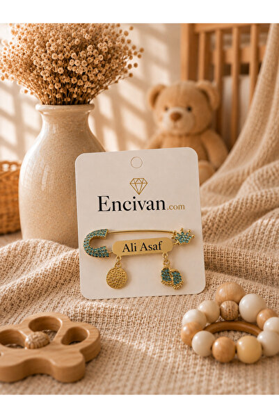ENCİVA İSME ÖZEL BEBEK YAKA İGNESİ MAVİ YENİDOĞAN BEBEK HEDİYE ANNE BEBEK BAKIM