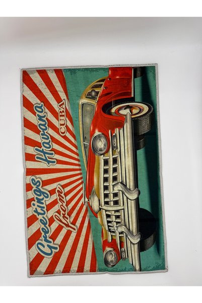 Suare Concept Retro Classic Car Patterned Havana Cuba Door Mat 40X60 cm - Washable Non-Slip Base Mat
