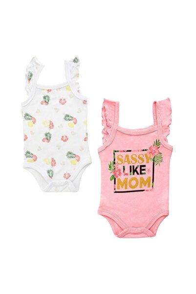 OEM Set Body din Bumbac Roz & Alb cu Model Floral & Imprimeu cu Glitter Auriu...