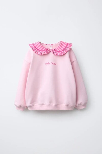 La ciel Paris Pink Girl's "Hello Cherie" Baby Collar Sweatshirt
