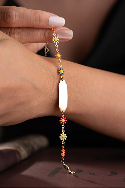 Silvano Jewelry Renkli Papatyalı Kişiye Özel İsim Yazılabilen Çocuk Çelik Bil...