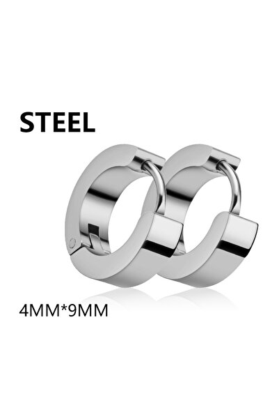Choice4 Silver 1Pair Punk Stainless Steel Round Circle Hoop Earrings For Men ...