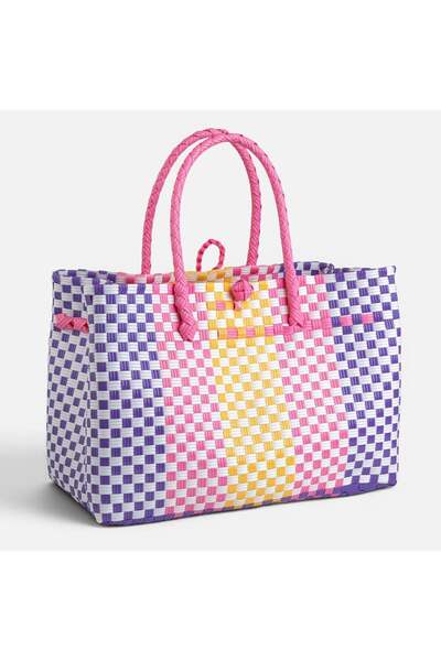OEM Geantă cu model împletit multicolor în carouri 36x22x25cm Pentru toate vâ...