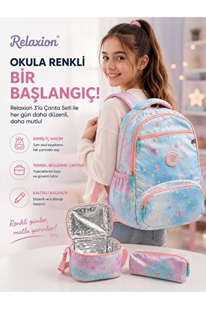 Relaxion 1385 3’lü Okul Çanta Seti – Sırt Çantası + Termal Beslenme Çantası +...