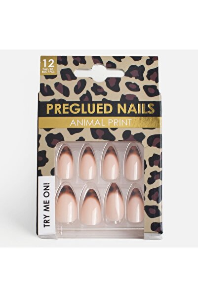 OEM Pink Leopard French False Nails with Glue - 12pcs