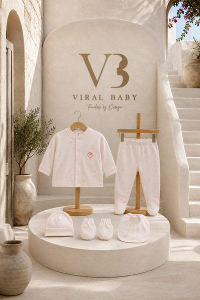 VIRAL BABY Organik Pamuklu 5'li Puantiyeli Bebek Hastane Çıkışı / Takımı (Bej...