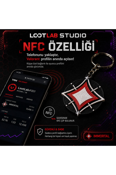LootLab Studio Immortal NFC’li 3D Baskı Oyuncu Anahtarlığı – Kişiye Özel Profil