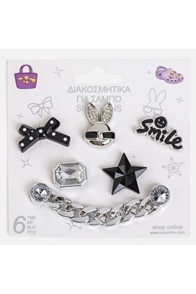 OEM Accesorii Decorative pentru Saboti Smile Stea & Iepuras Argintii - 6buc