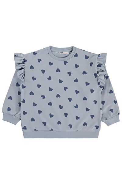 Civil Girls Heart Patterned Sweatshirt for 6-9 Years Old - Blue