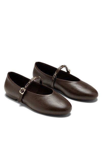 Dedos Women's Round Toe Strappy Mary Jane Casual Ballet Flats Brown Skin