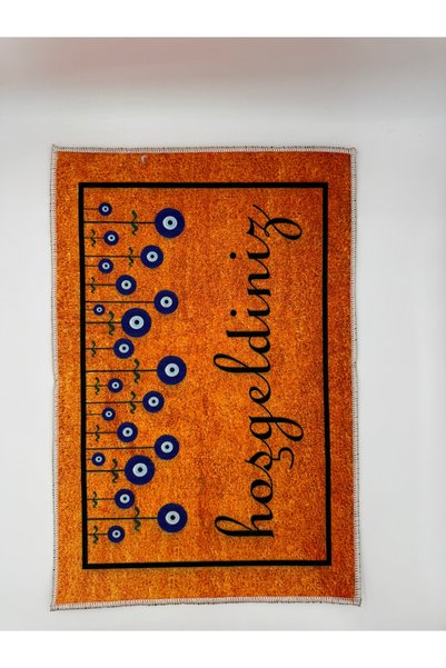 Suare Concept Nazar Boncuğu Floral Welcome Door Mat 40X60 cm - Washable Non-Slip Base Mat