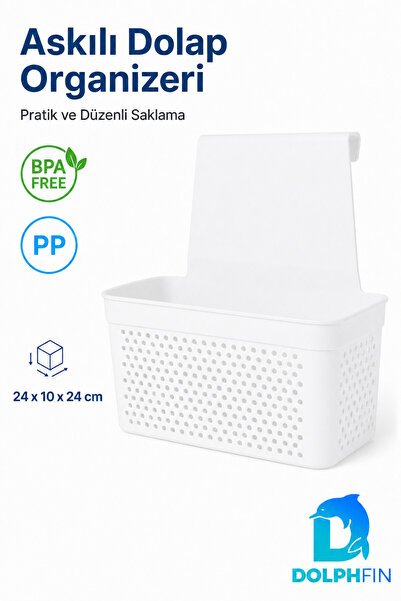 DolphFin Askılı Dolap Organizeri 24x10x24 cm Beyaz PP Kapak Arkası Mutfak Ban...