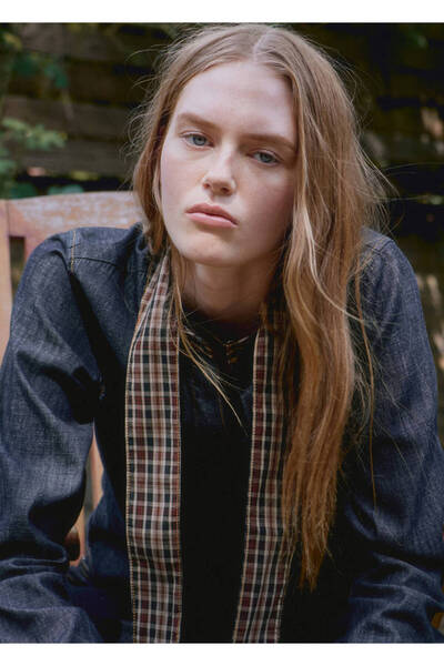 MANGO Woman Şal yakalı denim gömlek