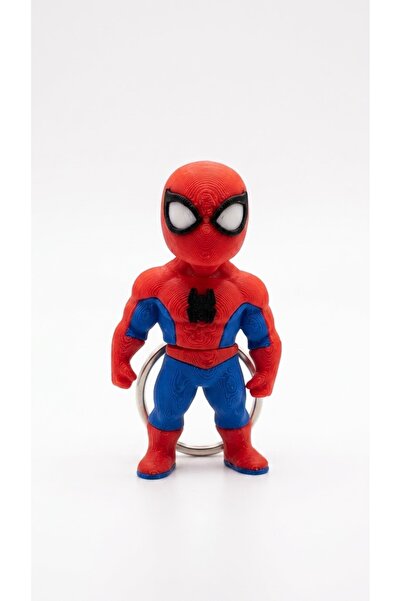 3D Baskı Spider-Man Figürlü Anahtarlık Kırmızı Mavi Süper Kahraman