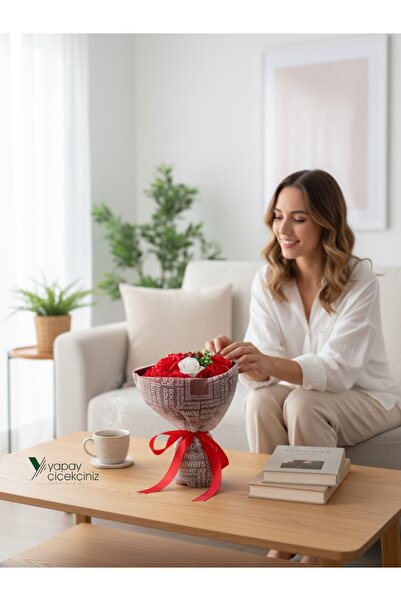 YAPAY ÇİÇEKÇİNİZ Buchet de trandafiri artificiali de lux, parfumați, de 28 CM...