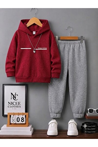 NC Nicee Clothes Детски унисекс анцуг комплект (на червено-бели райета, с при...