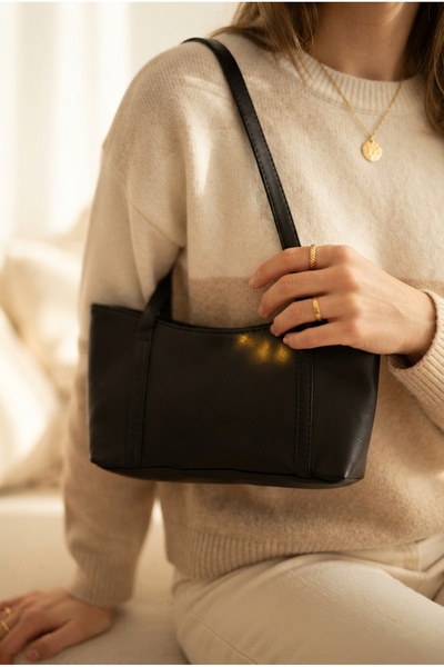ZGNOVA Black Leather Shoulder Bag