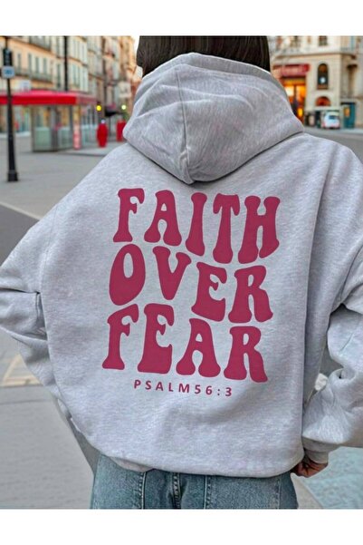 LELVANİ Faith over Fear Psalm56;3 Printed Hoodie Sweatshirt
