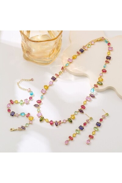 Choice6 Gold Color Set Luxury Colourful Crystal Zircon Necklace for Women Fas...