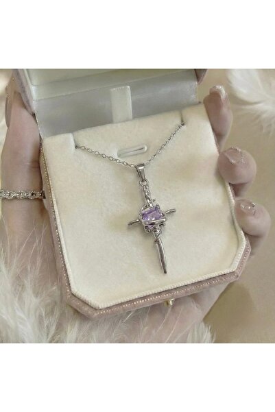 Heda Jewelry Lilac Sword Kolye - Silver Bohem Kılıç Çelik Kolye