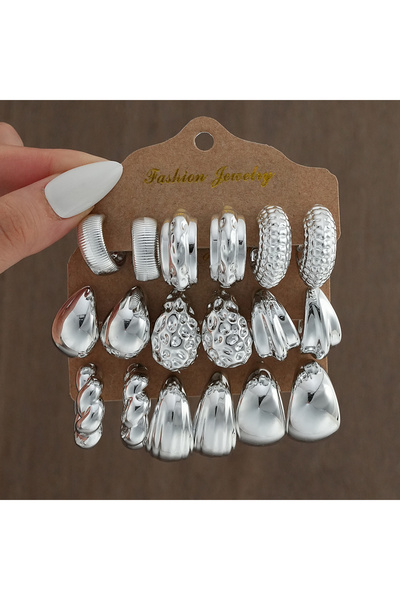 Choice3 مجموعة أقراط AYASilver3 من 18 قطعة بتصميم قطرة الماء على الطراز العتي...