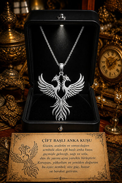 Bilsen Store Tamamı 925 Ayar Gümüş Çift Başlı Anka Kuşu Kadın Hediyelik Kolye