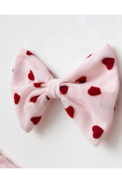 Dükkan Artı Tulle Heart Print Detailed Buckle Girls' Dress