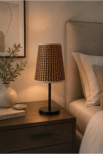 Elizim Home Lighting Natura Hasır Masa Lambası – Siyah Metal Ayaklı Oturma Od...