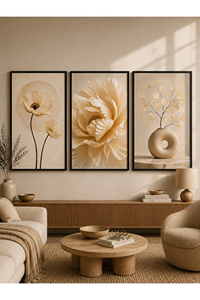NT Handmade Set de picturi înrămate cu 3 bucăți, cu flori albe și ghivece, pe...