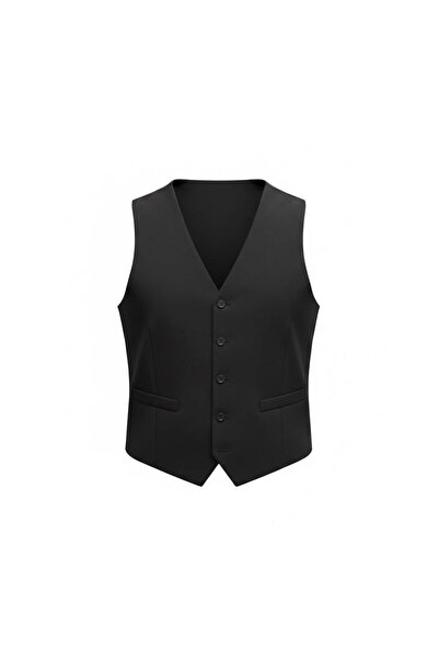 6zar Erkek damat yeleği v yaka siyah yelek Klasik Kesim Düğün Nişan Takım Yel...