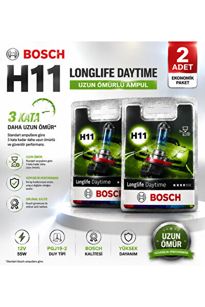 Bosch H11 Longlife 12V 55W Halojen Far Ampulü 2 Adet – 3 Kata Kadar Uzun Ömürlü