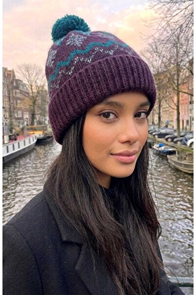 LAGRANZE Winter Fusion ™   Ethnic Patterned Soft Knitted Beanie with Pompom-2841