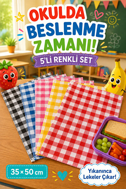 Soft Kare 5’li Set Yıkanabilir, Leke Tutmaz Beslenme Örtüsü 35x50 cm – Anaoku...