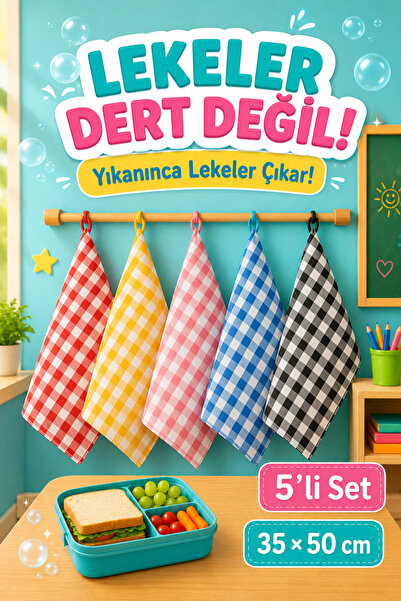 Soft Kare 5’li Set Yıkanabilir, Leke Tutmaz Beslenme Örtüsü 35x50 cm – Anaokulu ve İlkokul İçin Farklı Renk Seçenekleri