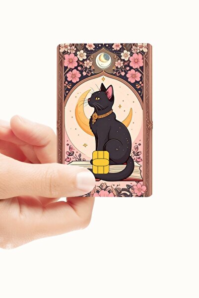 Huggy Craft Siyah Kedi Ve Ay Temalı Mistik Dekoratif Kredi Ve Banka Kartı Kap...