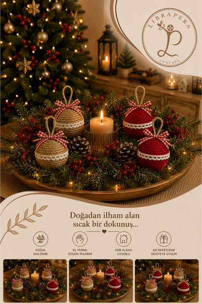 Librapera Concept 4'lü Yılbaşı Dekoratif Jüt ve Kırmızı Top Seti – Çam Ağacı ...
