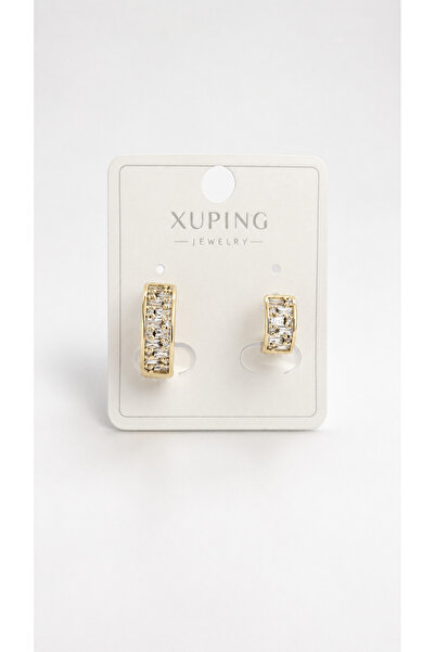 XUPING JEWELRY Melekcehobi Takı Gold Baget Taşlı Halka İkili Kombin Küpe Seti