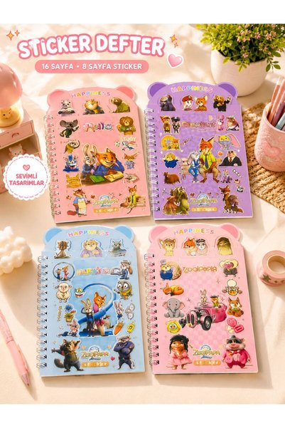 ÖZ KIRTASİYE Zootopia Temalı Sticker Defter 16 Sayfa Sticker 8 Sayfa Not Deft...
