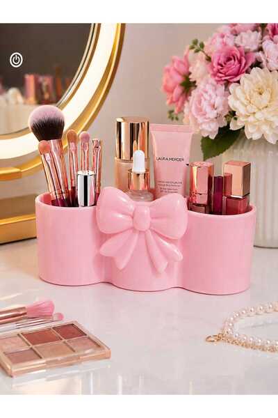 DERDENSE Combined 3-Piece Makeup Brush Organizer with Bow Detail – Decorative...