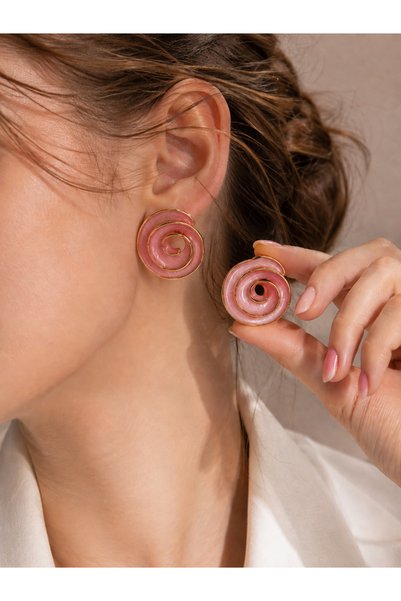 Elmosia Jewelry Vip Gold Hoop Spiral Women's Earrings |   Modern Minimal Curved Thick Earrings