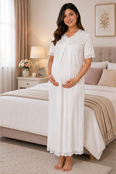 by İGP Short Sleeve Lace Maternity Nightgown Effortt