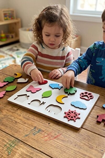 Dekorvin Ahşap Şekil Ve Figür Eşleştirme Oyunu Eğitici Bul-Tak Puzzle Tablası