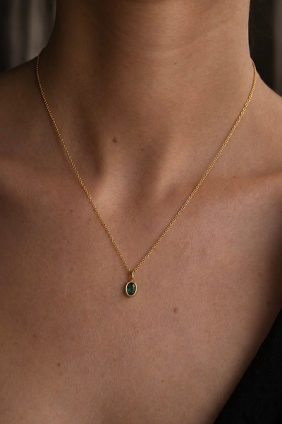 Lavian Accessories Çelik Fiona Yeşil Taşlı Kolye
