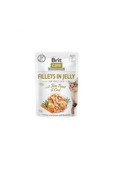 Brit Care Cat Fileuri în jeleu cu păstrăv fin și cod 85 g