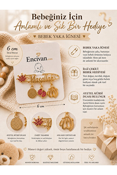 ENCİVA BEBEK YAKA İGNE MAŞALLAH YAZILI YENİDOĞAN HEDİYELİK ANNE BEBEK BAKIM HASTANE ÇIKIŞI PEMBE