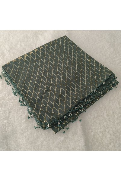 hoaryage Handmade Patterned Yarn Embroidery with Ring Beads on the Edge, Yemeni, Scarf, with Embroidery on 4 Sides