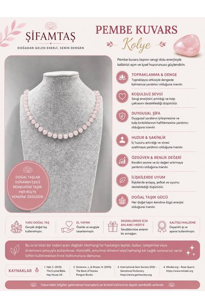 ŞİFAMTAŞ Pink Quartz Natural Stone Necklace